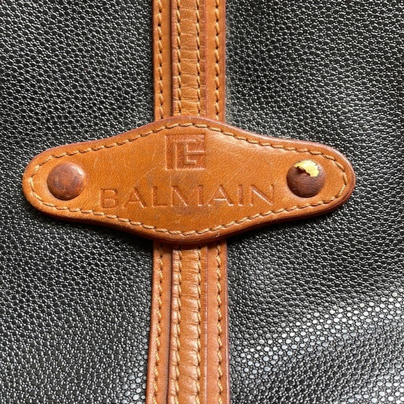 Pierre Balmain Bags Vintage Balmain Black Leather Tote Tan Trim